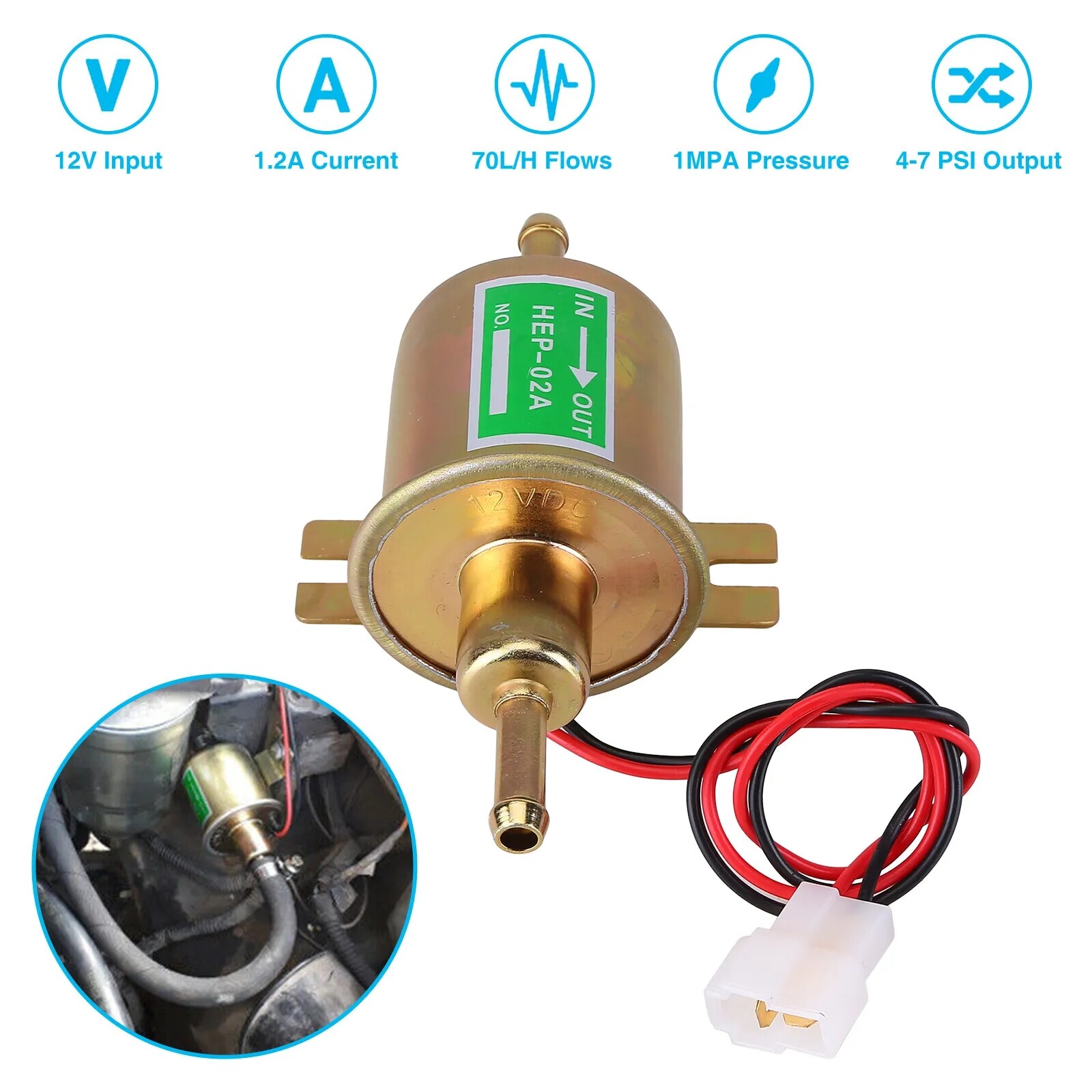 HEP-02A Inline Universal 12V Low Pressure Gasoline Diesel Electronic Fuel Pump
