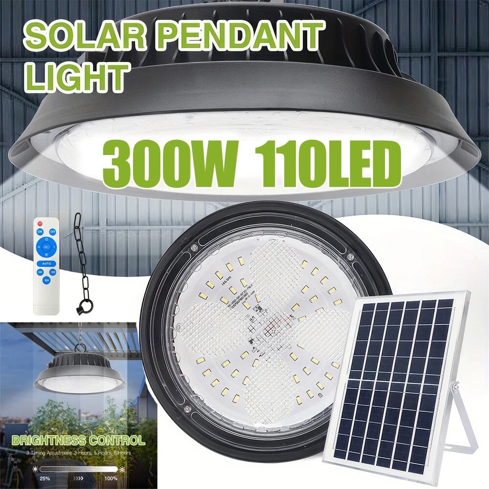 Solar Pendant Light Outdoor Indoor Hanging Light Waterproof for Barn Shed Garden