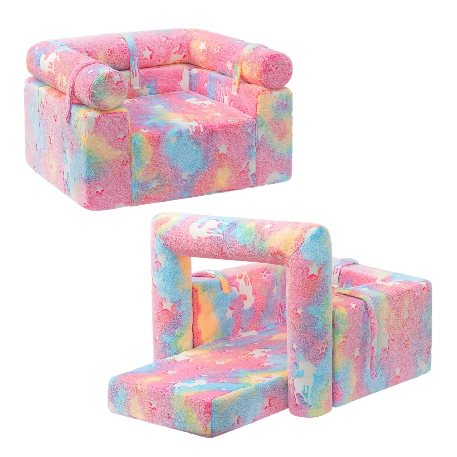 2-in-1 Flip Detachable Kids Sofa, Toddler Reading Couch, Cuddly Unicorn Design
