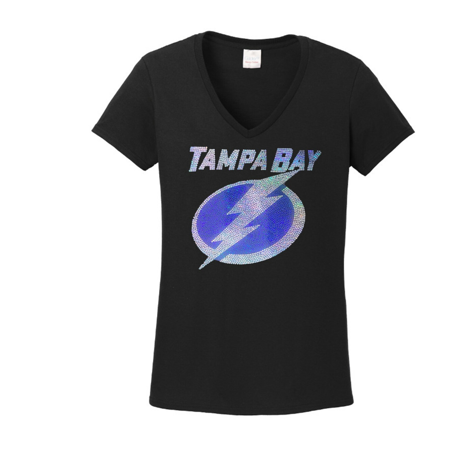 Women's  Tampa Bay Lightning  t shirt rhinestone ladies v neck T shirt bling
