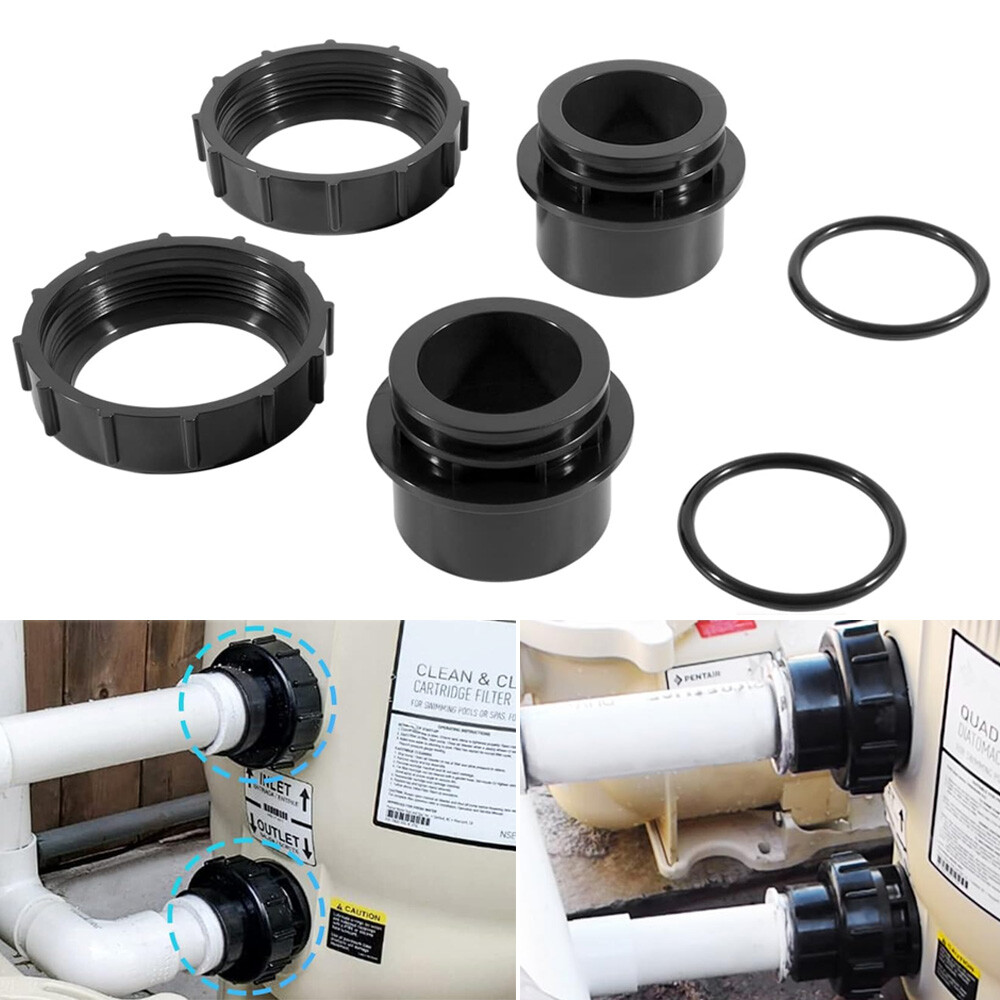 270100 Black Pool Valve Adaptor Replacement Kit Fit for Quad D.E. Filter, 2 Pack