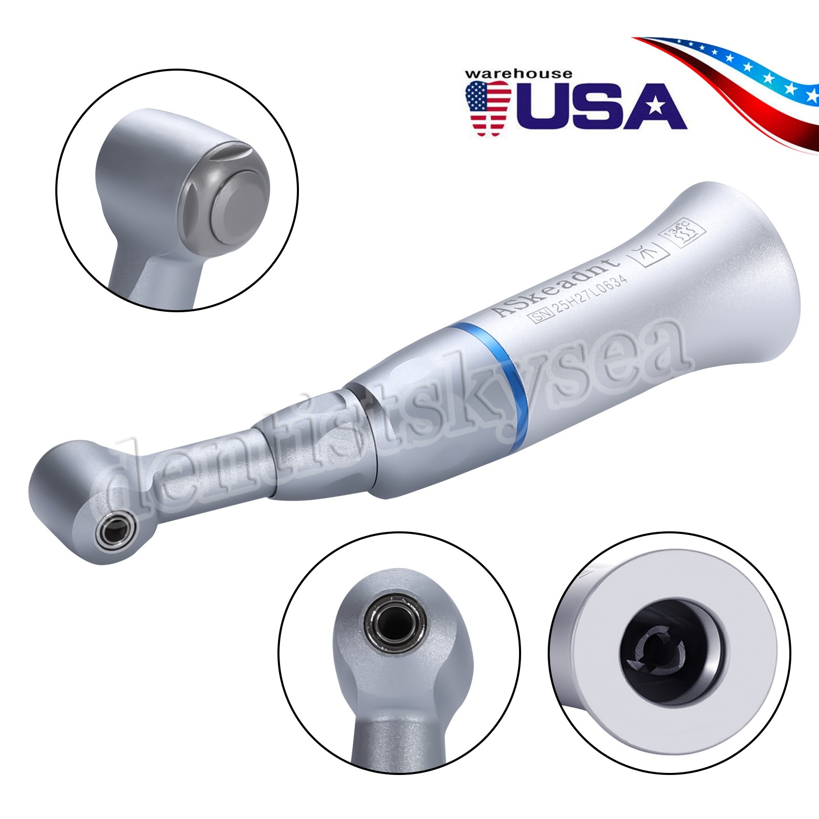 3Pcs Dental 1:1 Low Slow Speed Push Button Contra Angle Handpiece E-type AS