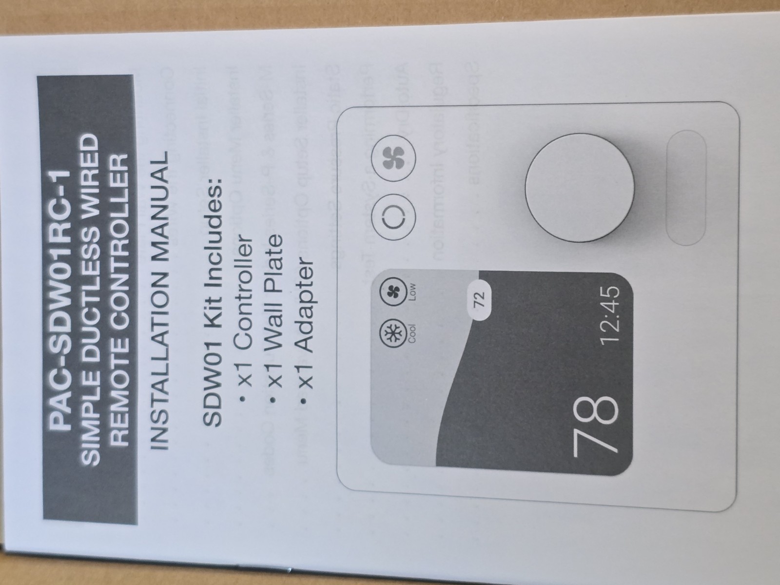 Mitsubishi Electric PAC-SDW01RC-1 Simple Ductless Wired Remote Controller