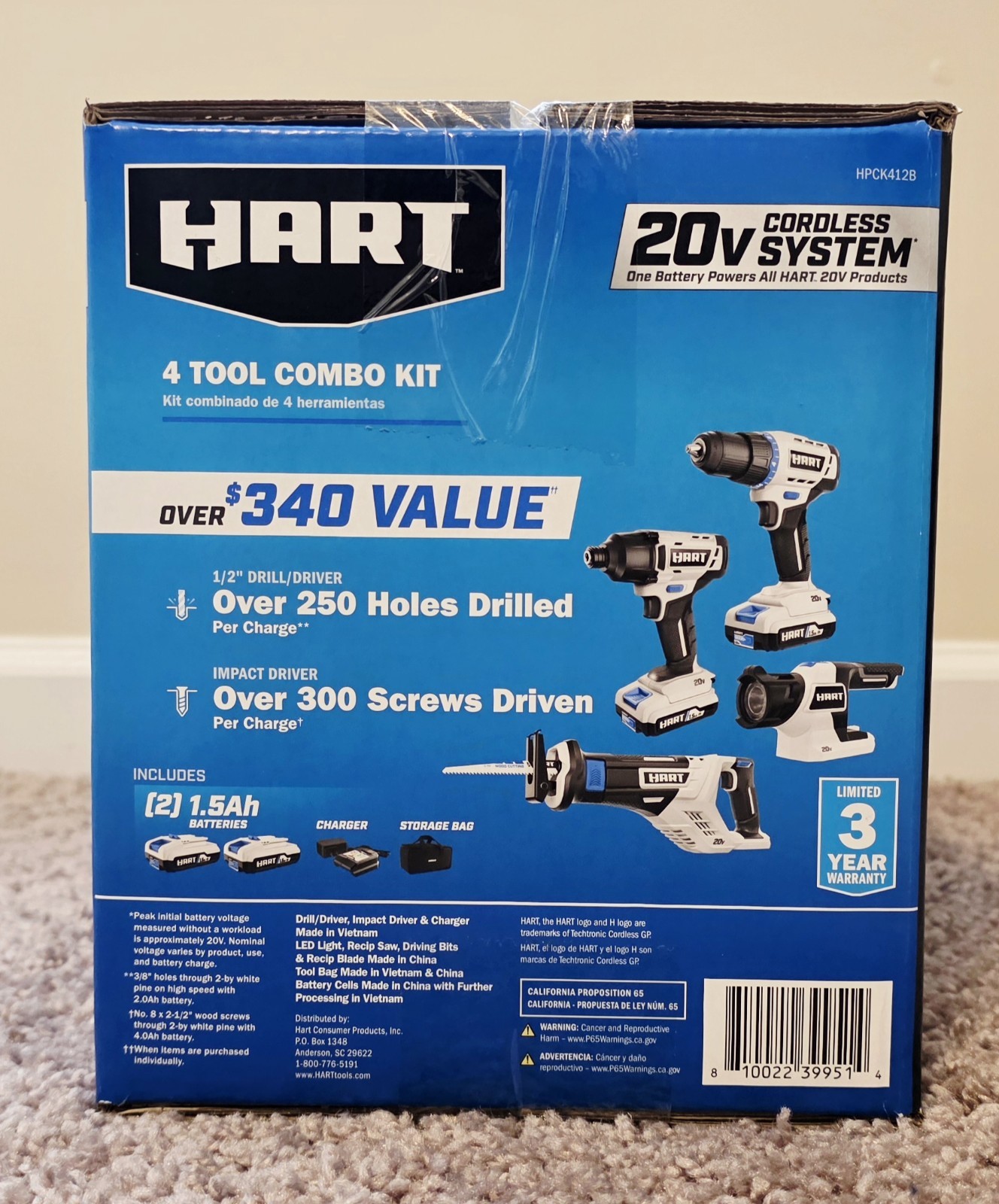 NEW HART 20v Cordless 4 Tool Combo Kit, TOOL ONLY - Model # HPCK412B