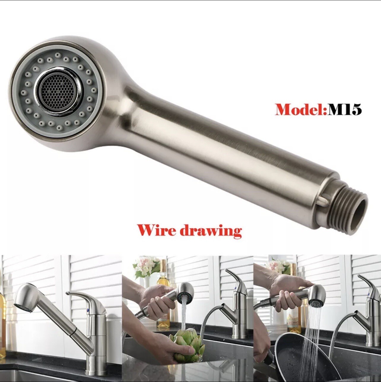 Brushed Nickel Kitchen Pull Out Sprayer Replacement Faucet Spout Spray Head BN