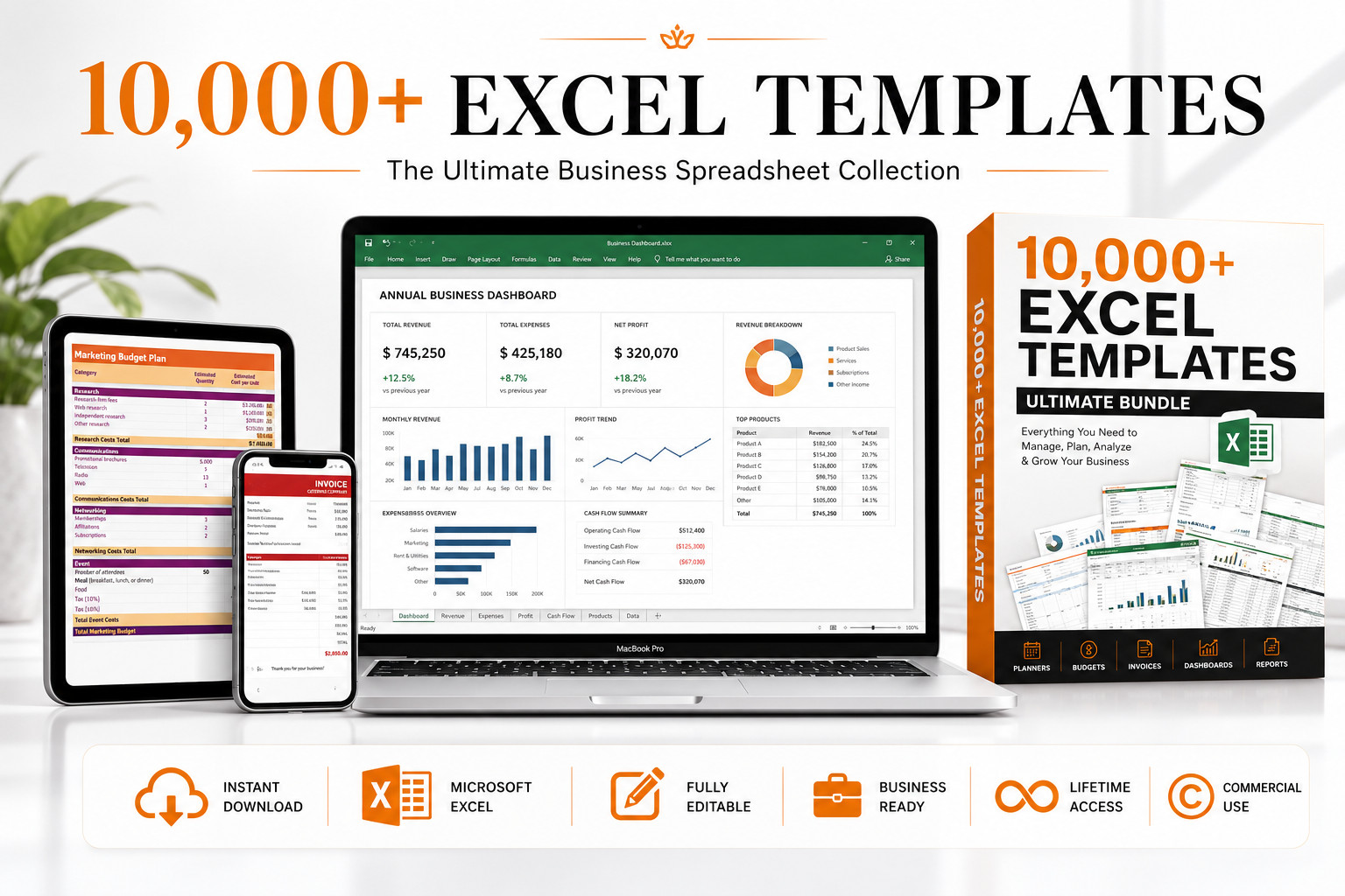 10000+Excel Templates Bundle Business Budget Invoice Finance HR Digital Download