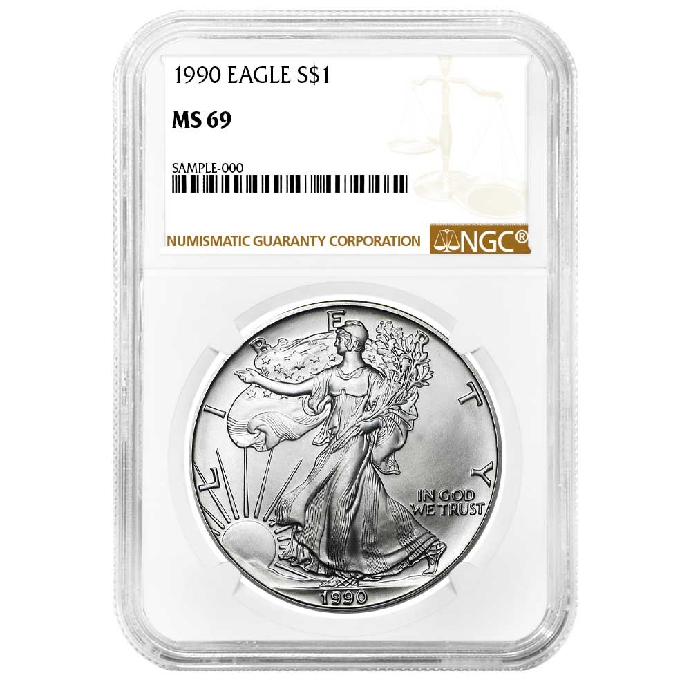 1990 $1 American Silver Eagle NGC MS69 Brown Label