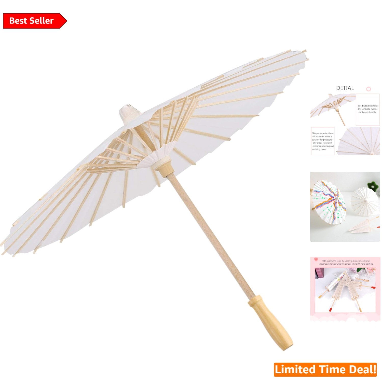 Paper Parasol Decorative Umbrella for Photo Shoots Wedding White Retro
