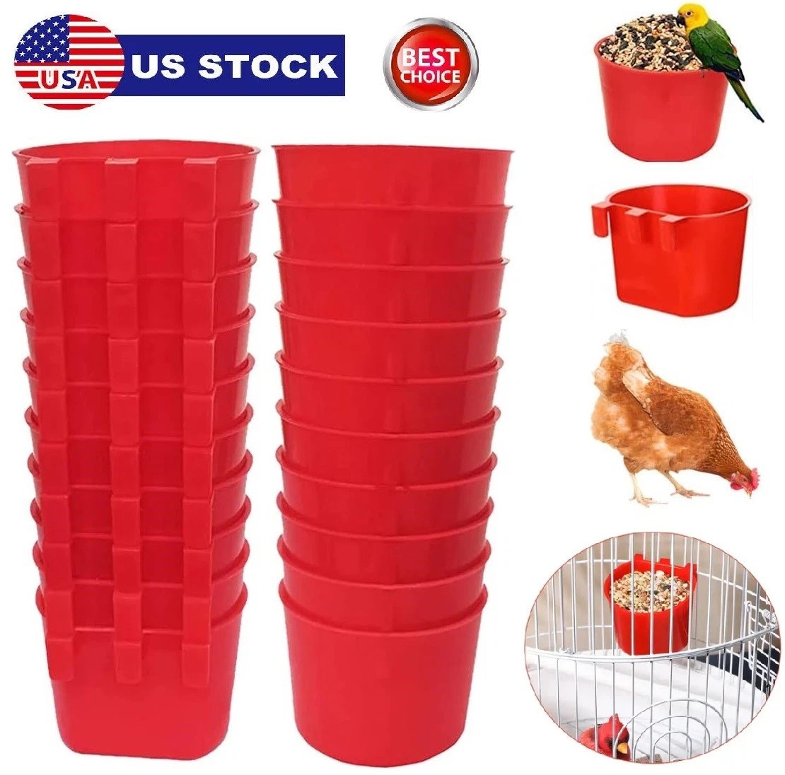 Chicken Poultry Hanging Water Feed Cage Cups Rabbit Bird Feeder Bowls Pigeon