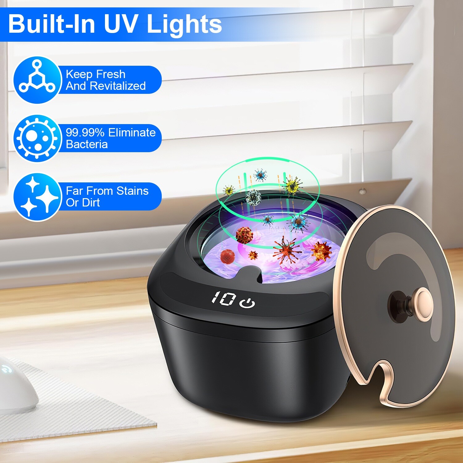 45kHz Machine, 230ML Denture Cleaner, 4 Modes