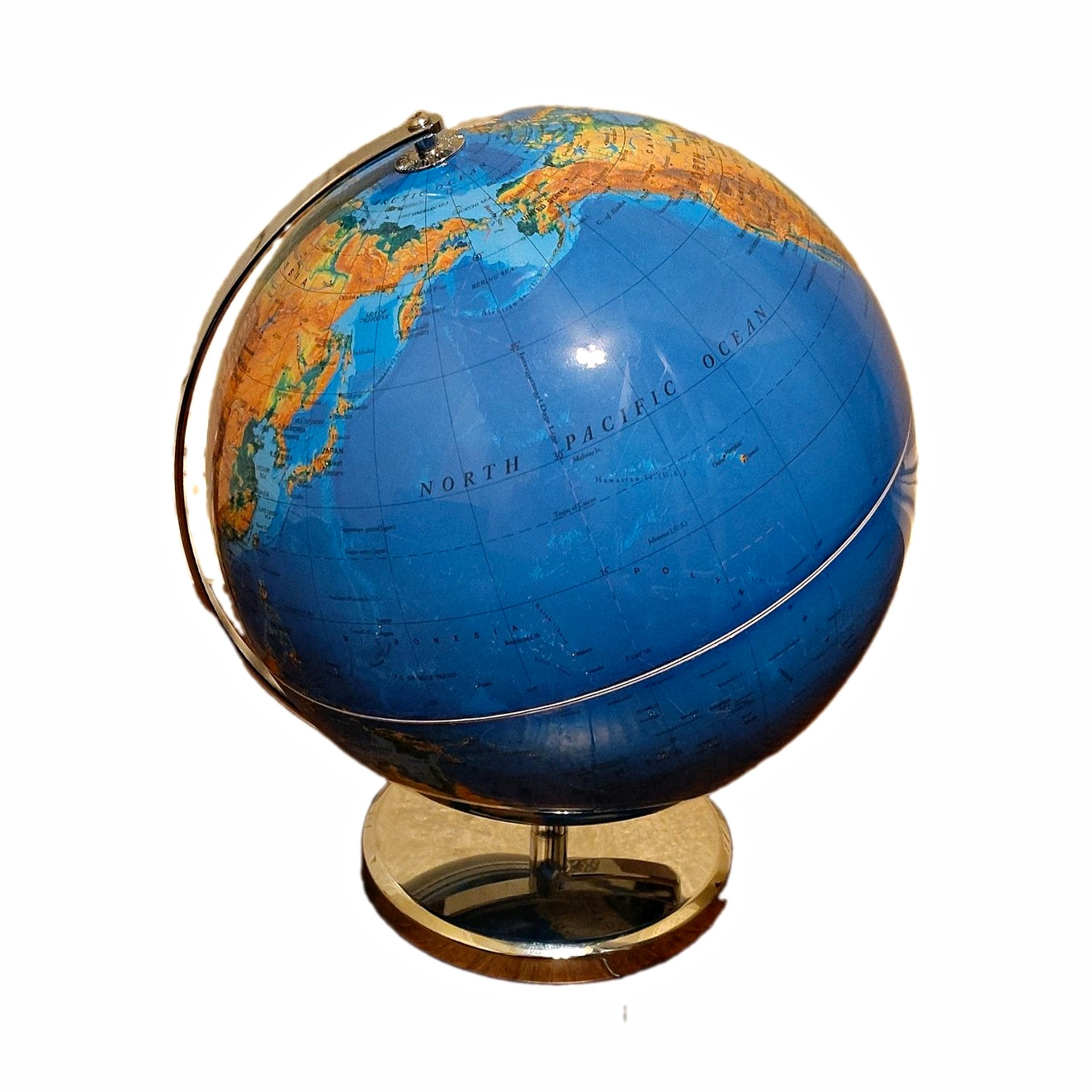 Tabletop Rotating World Globe Blue/Gold w/ Metal Meridian & Base Metallic