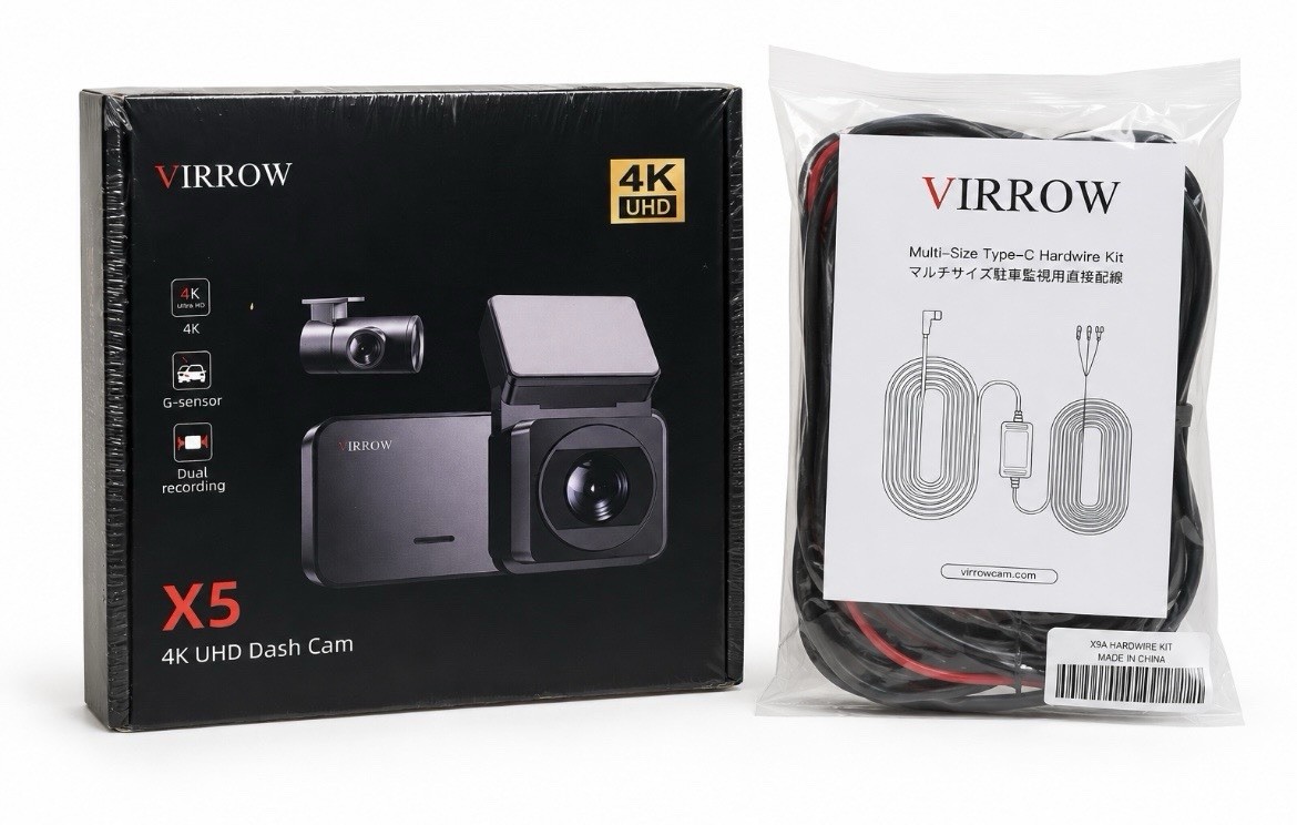 VIRROW X5 4K UHD Dash Cam Front & Rear Camera WiFi G- Sensor & Hardware Kit NEW