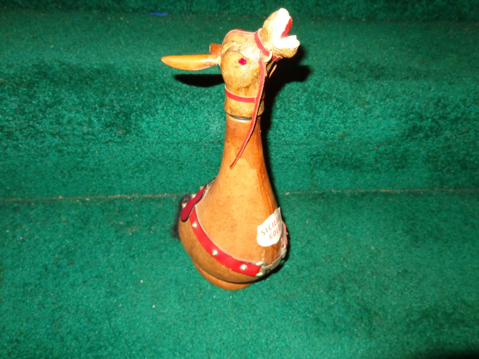 LARGE ANTIQUE DONKEY- JACK ASS  LIQUOR - WINE  BOTTLE HAND WRAPPED LEATHER # 363