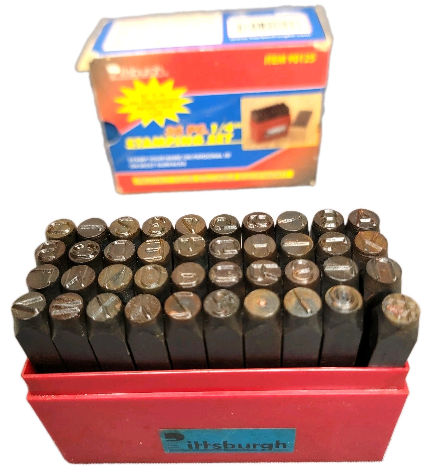 Pittsburgh 36pcs 1/4" Steel Metal Punch Letter and Number Stamping Set Complete