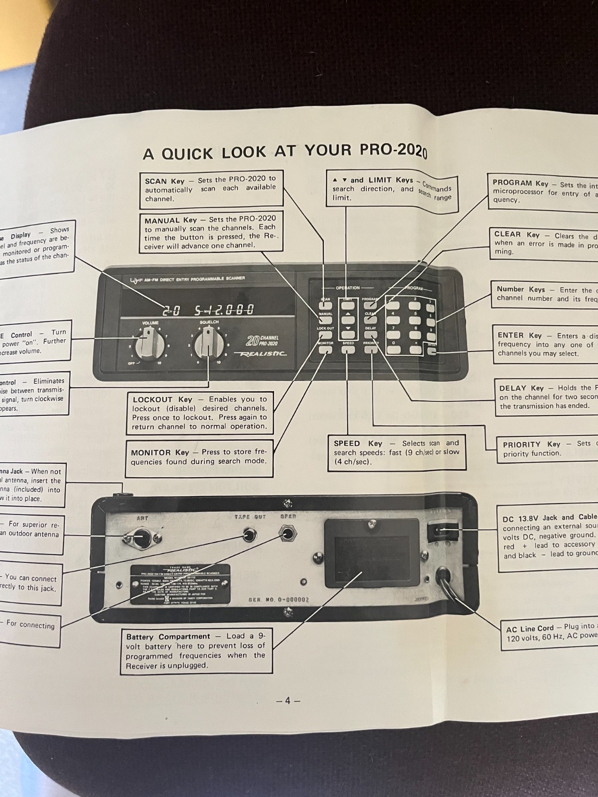 REALISTIC PRO-2020 AM/FM Programmable Scanner Receiver Owner's Manual