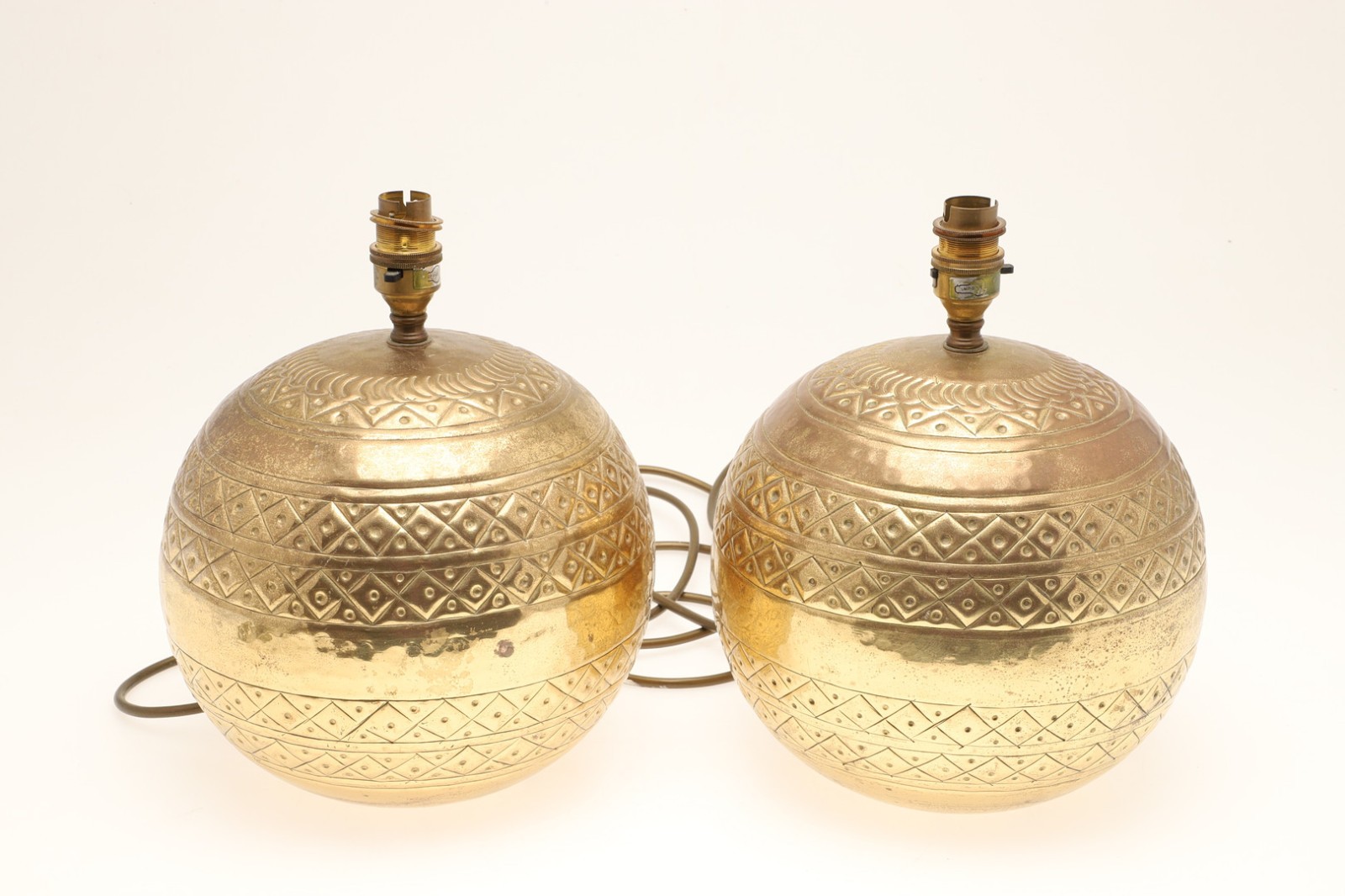 Pairt of Brass Globe Orb FormLlamps~ Geometric Decorative design 26 cm H 23 cm D