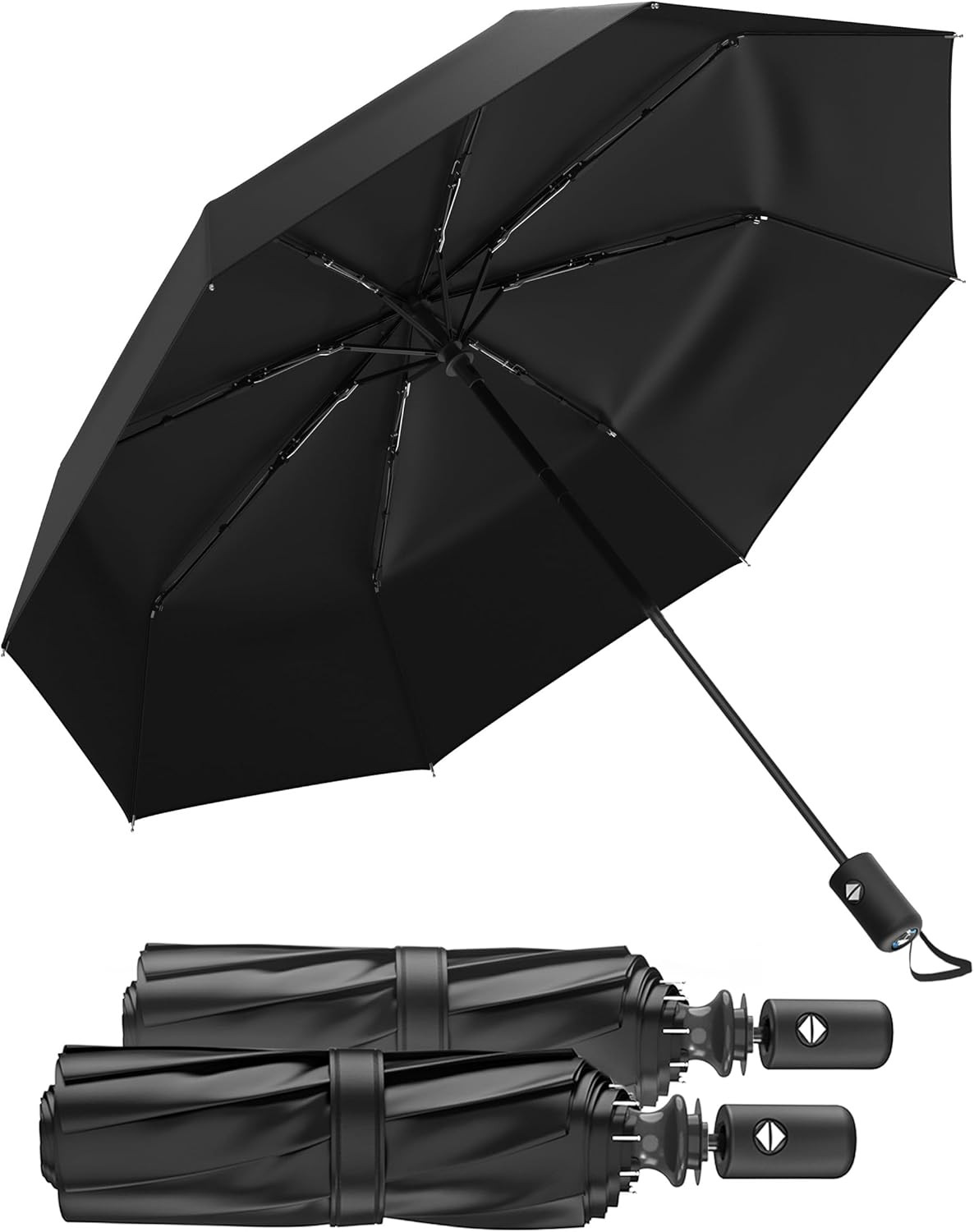 Windproof Compact Umbrellas for Rain - Strong Reinforced Fiberglass Rib Design &