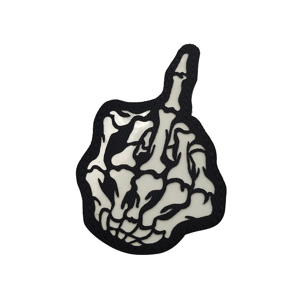 Reflective IR SKELETON MIDDLE FINGER BLACK & WHITE GITD Hook Loop Patch Glow