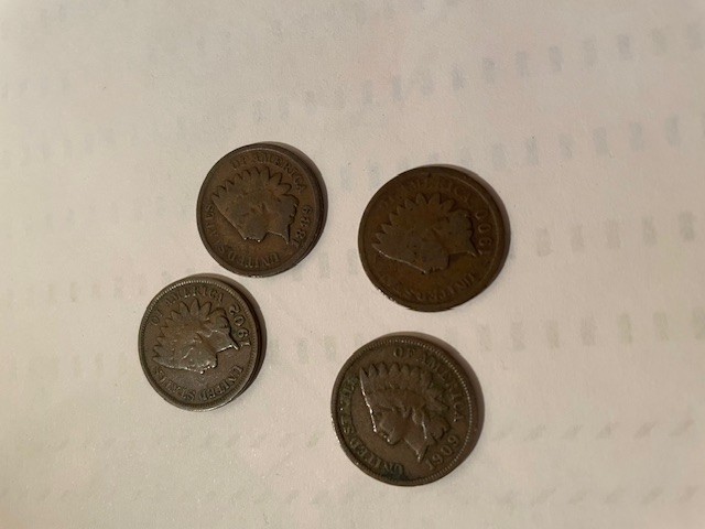 (4) Indian Head Pennies 1889, 1900, 1902, 1909 Nice Condition