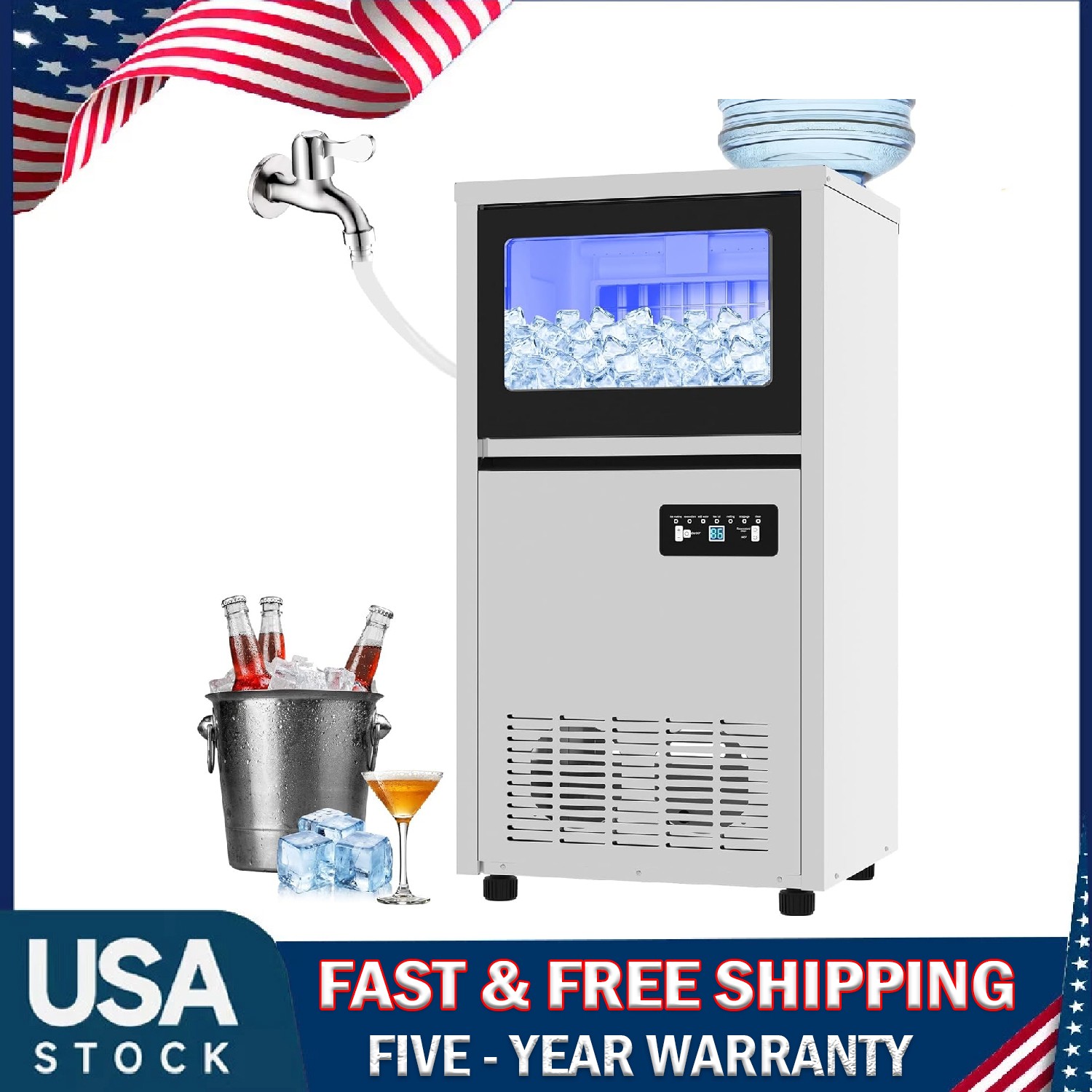 130 Lbs/24H Commercial Ice Maker ,Stainless Steel Under Counter Bar Ice Machine