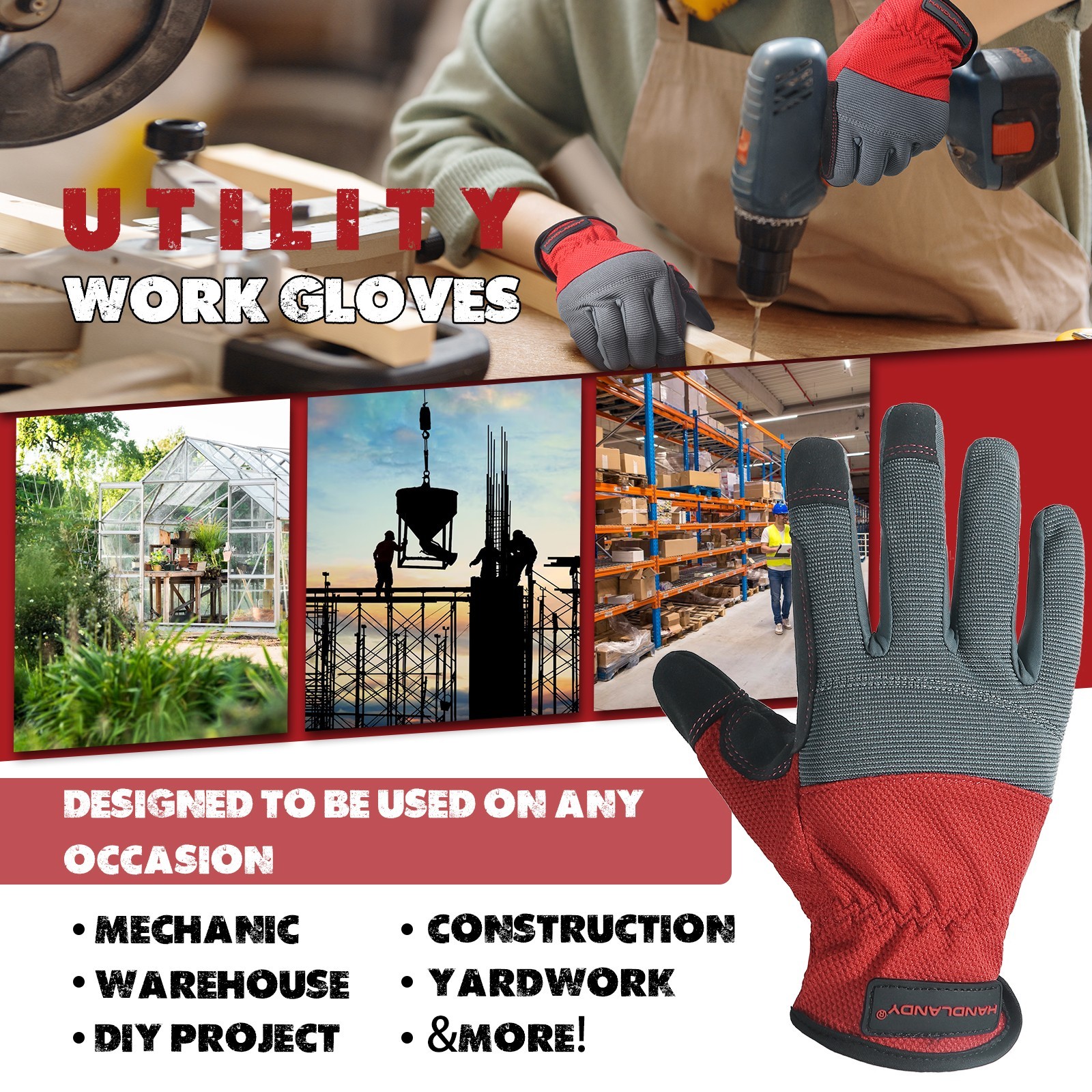 HANDLANDY Utility Mechanic Working Gloves