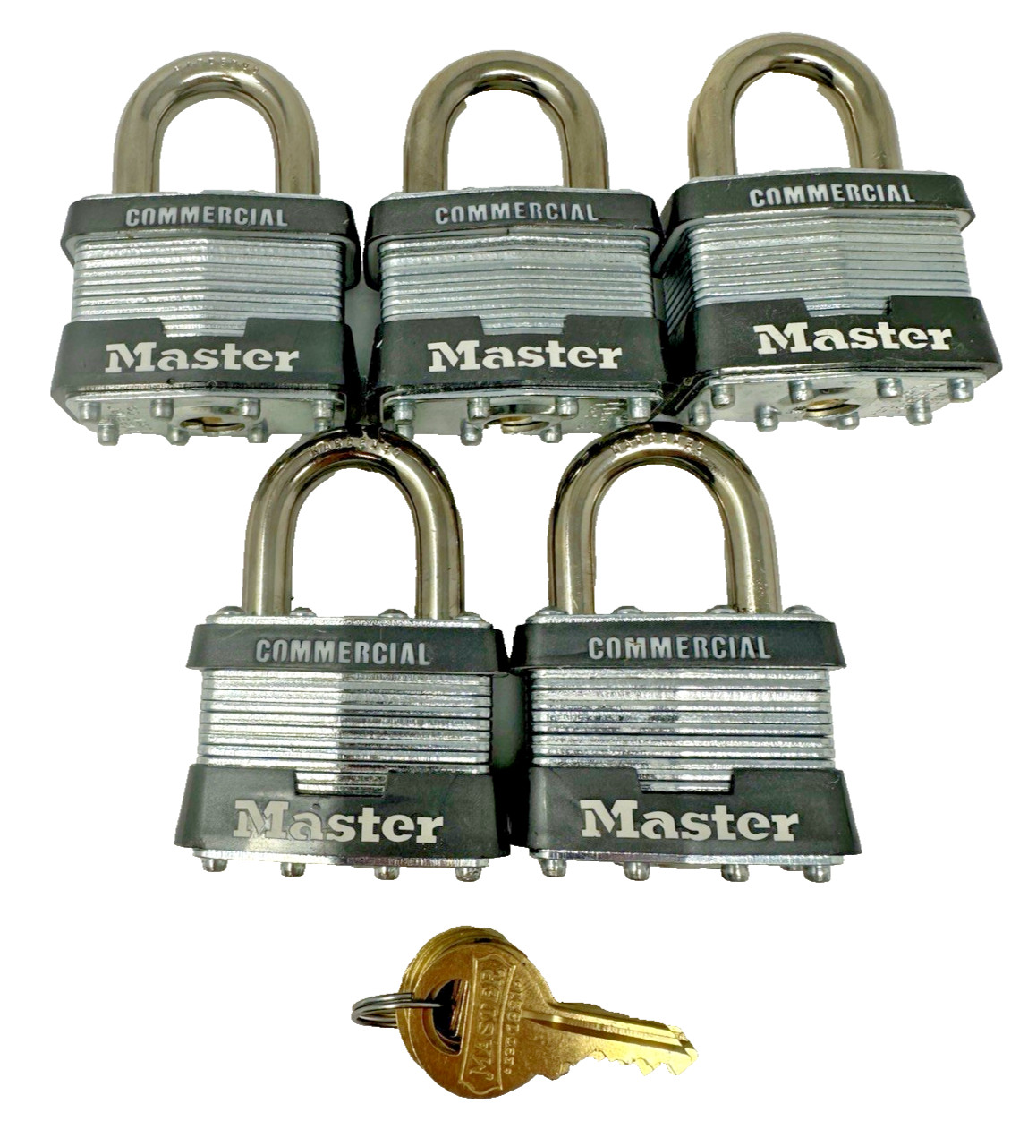 Lot of 5 Master Lock No.1 Laminated Commercial Padlocks Keyed Alike Plus 6 Keys
