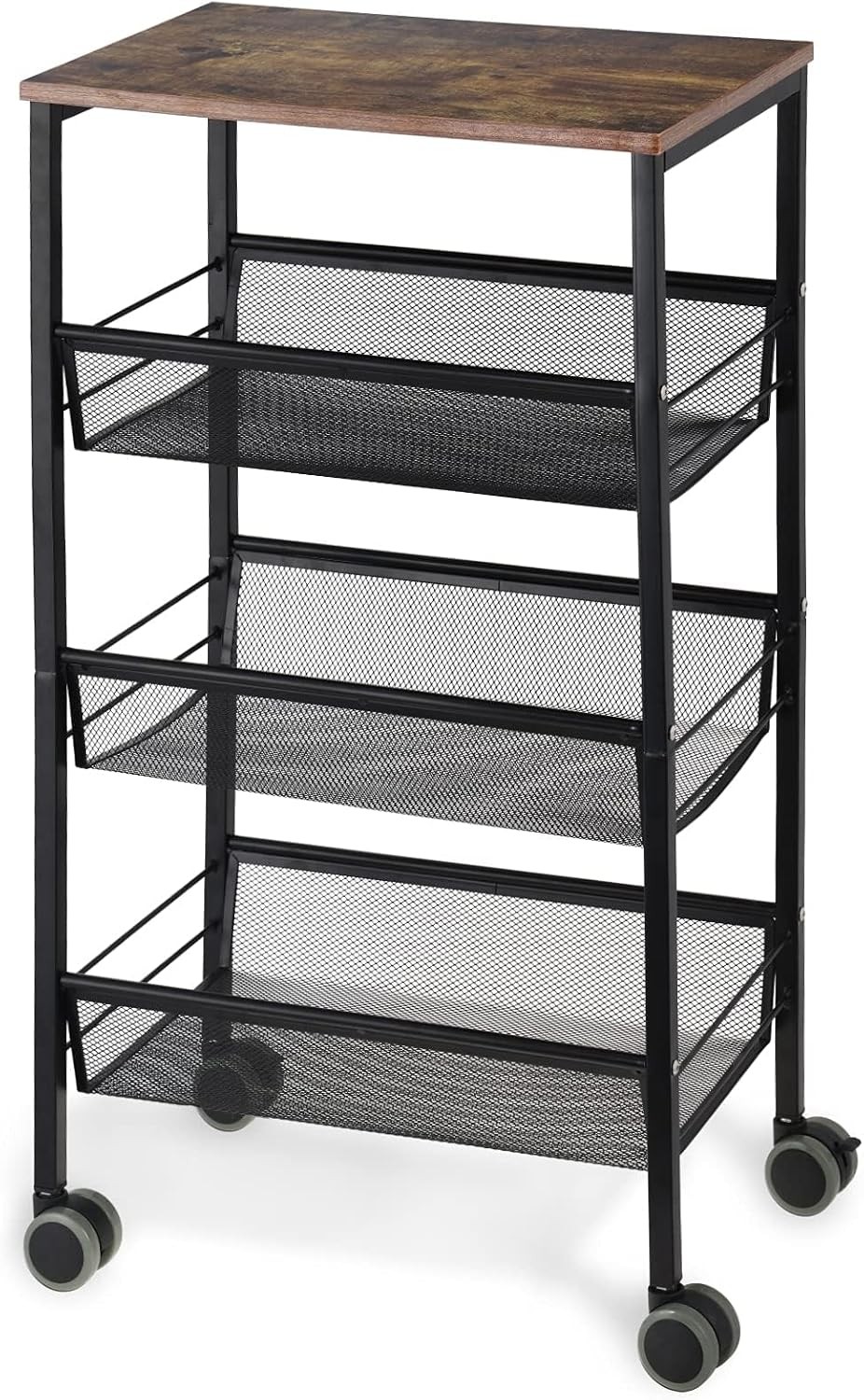 4 Tier Kitchen Cart on Wheels Kitchen Utility Storage Cart Mesh Pantry Cart