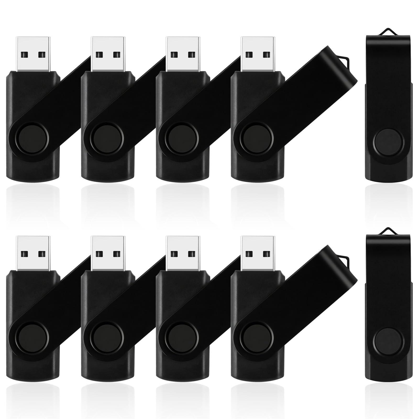 16GB Flash Drive 10 Pack, Black Thumb Drives Swivel USB Stick 16GB,