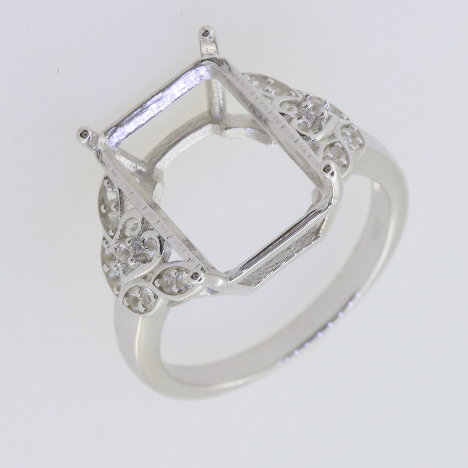 Sterling Silver Semi Mount Ring Setting Emerald OCT 14x10mm