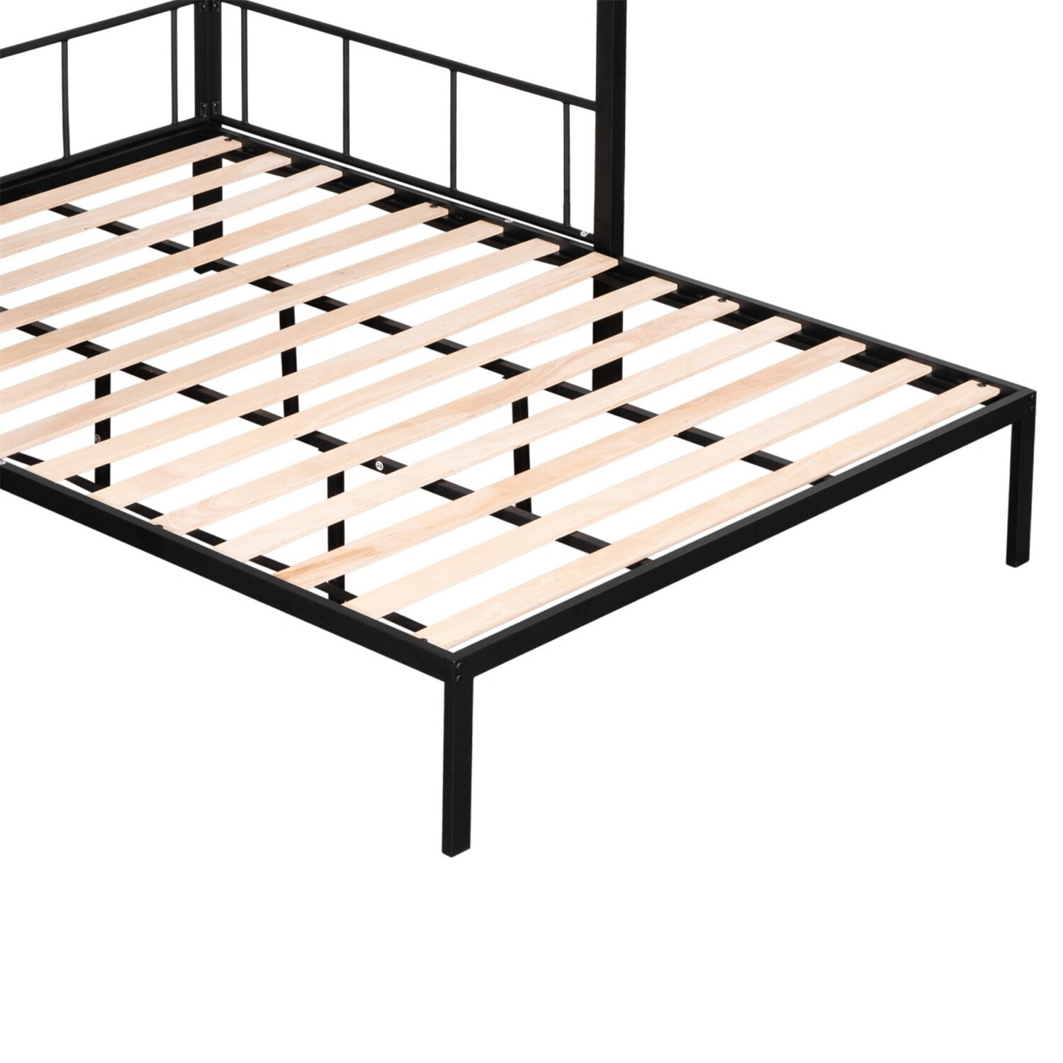 Twin Over Full Bunk Bed Metal Bed Frame with Storage Shelves Black US
