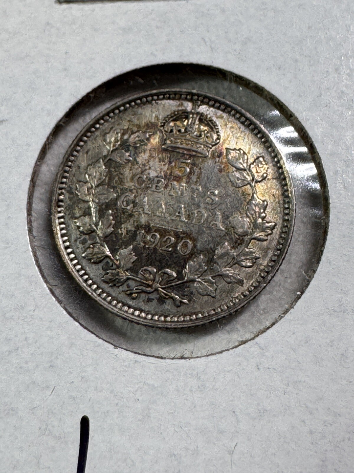 1920 Canada 5 Cents Small Silver Coin Cleaned