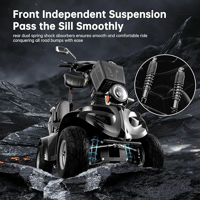 1000W 4 Wheel Heavy Duty Senior Mobility Scooter 60V/20A 500lbs 31 Miles 15MPH
