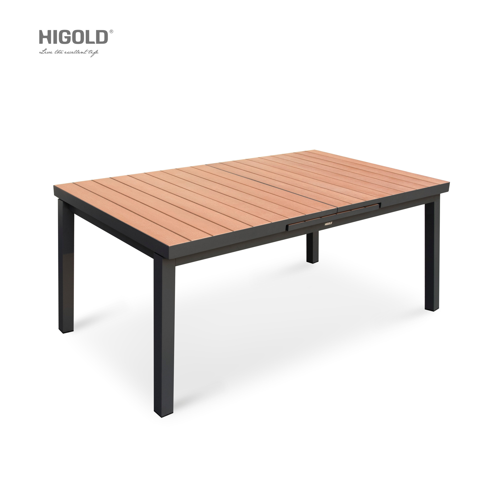 HIGOLD Carlo 8+1 pieces extendable Outdoor Dining set, Faux Wood Slats Tabletop