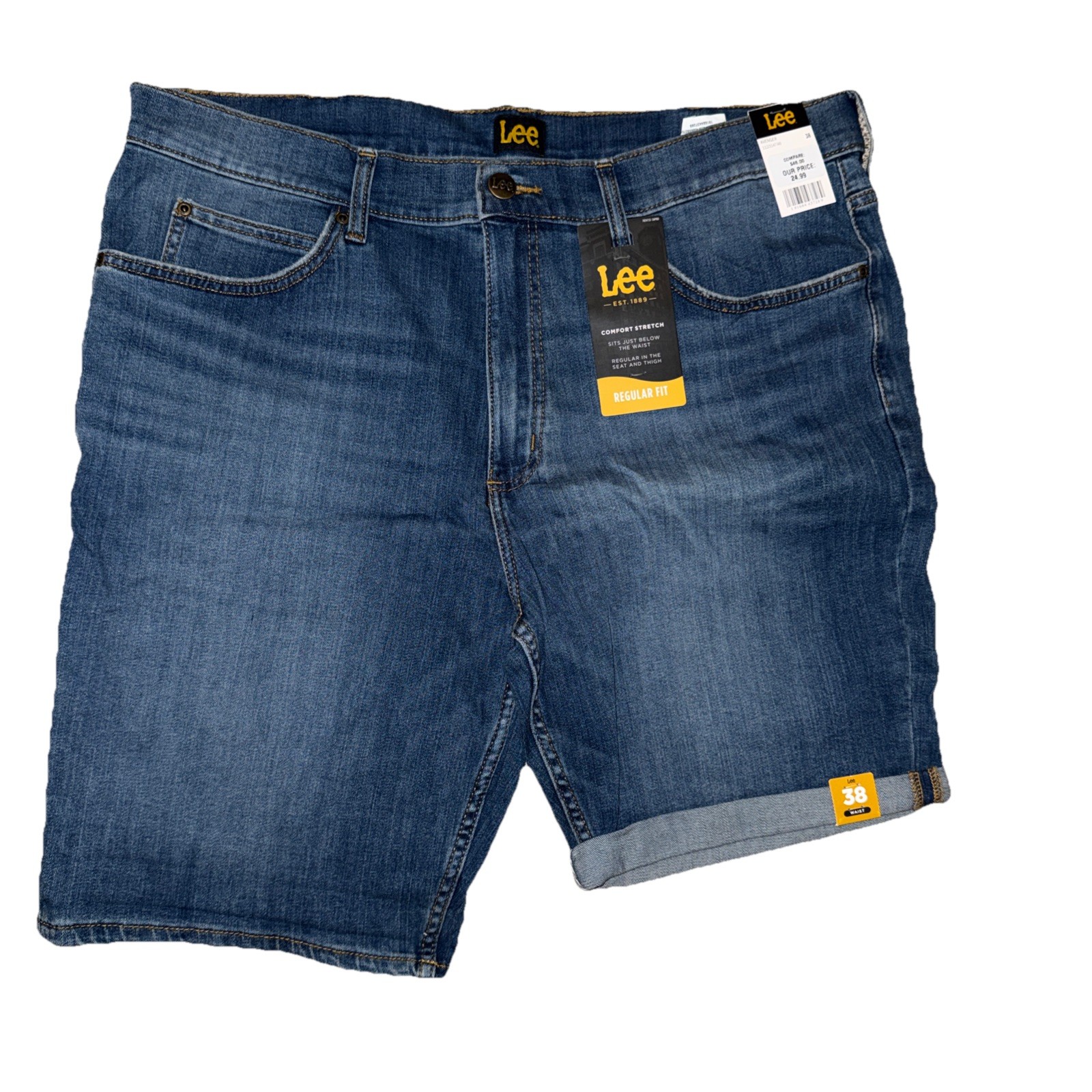 NWT New Lee Mens SIZE 38 Regular Fit Jean Shorts AVENGER Dark BLUE Wash 10 " in