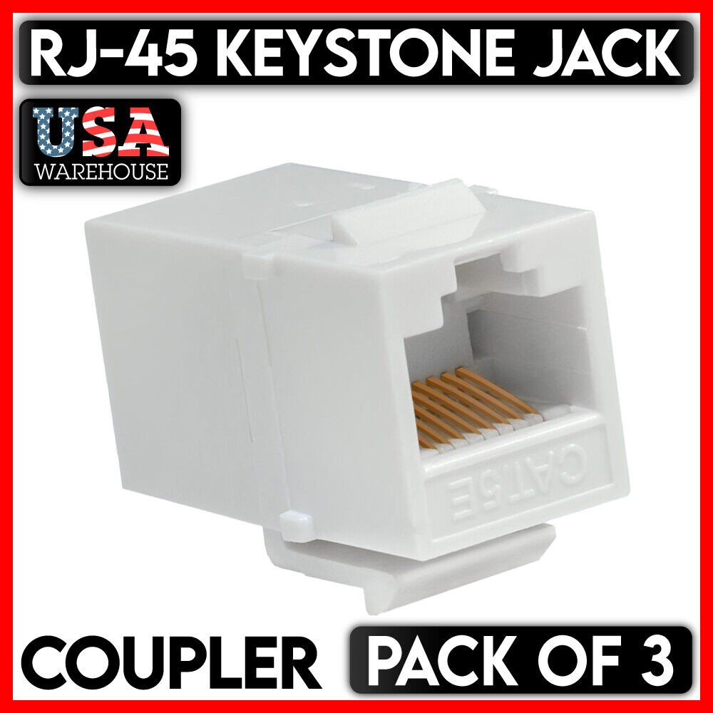 RJ45 Keystone Jack Ethernet RJ-45 Female to Female Inline Coupler - White 3 Pack