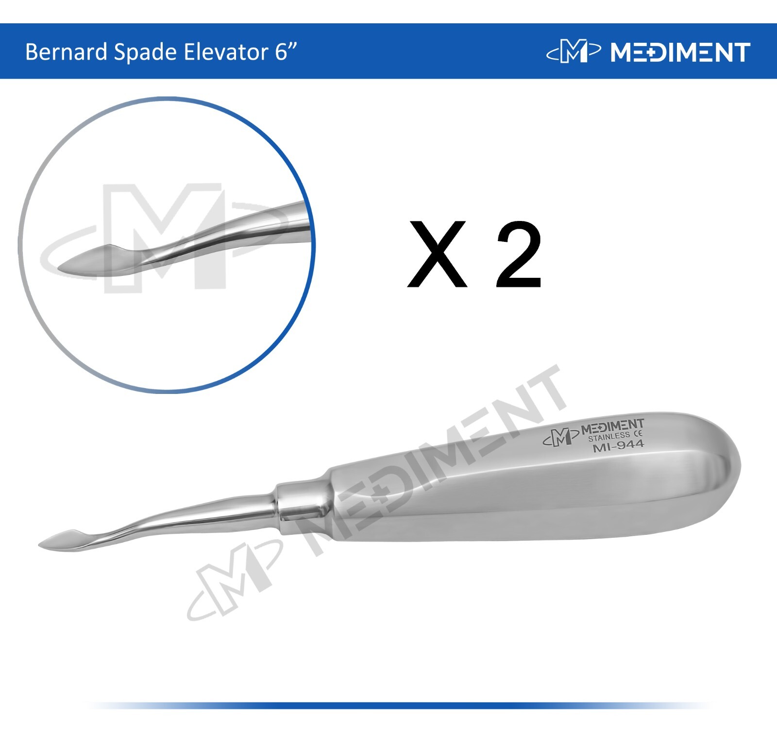 2 X Dental Surgery Elevator Bernard Spade 6'' Length Root Extraction