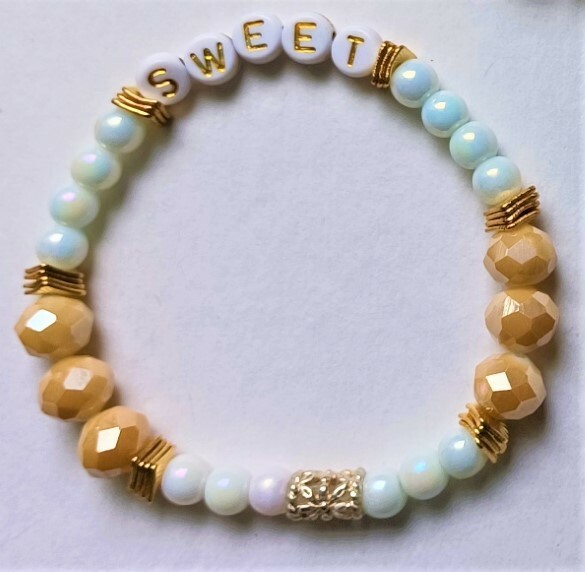 Sweet Mom Stretchy Bracelet Stack Gold and Pearl