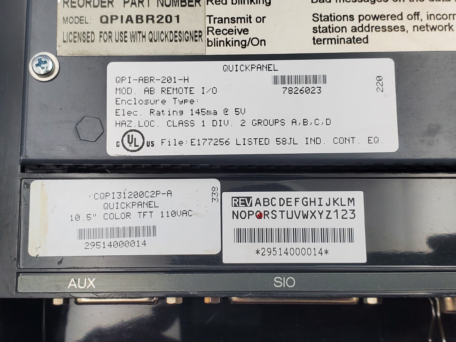 Total Control CQPI31200C2P-A QucikPanel Operator Interface 10.5" Color 120V