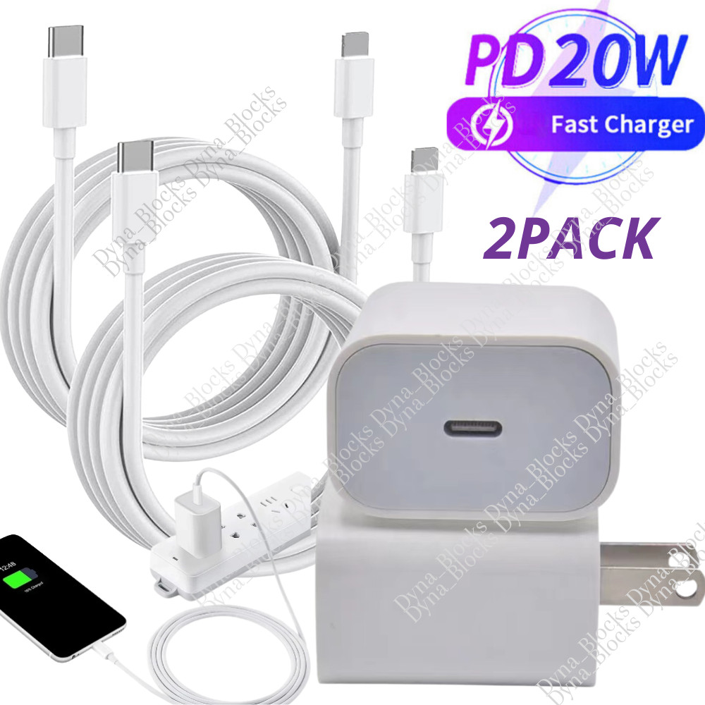 2X 20W Fast Charge USB-C Power Adapter Block PD Cable For iPhone 14/13/12/8/iPad