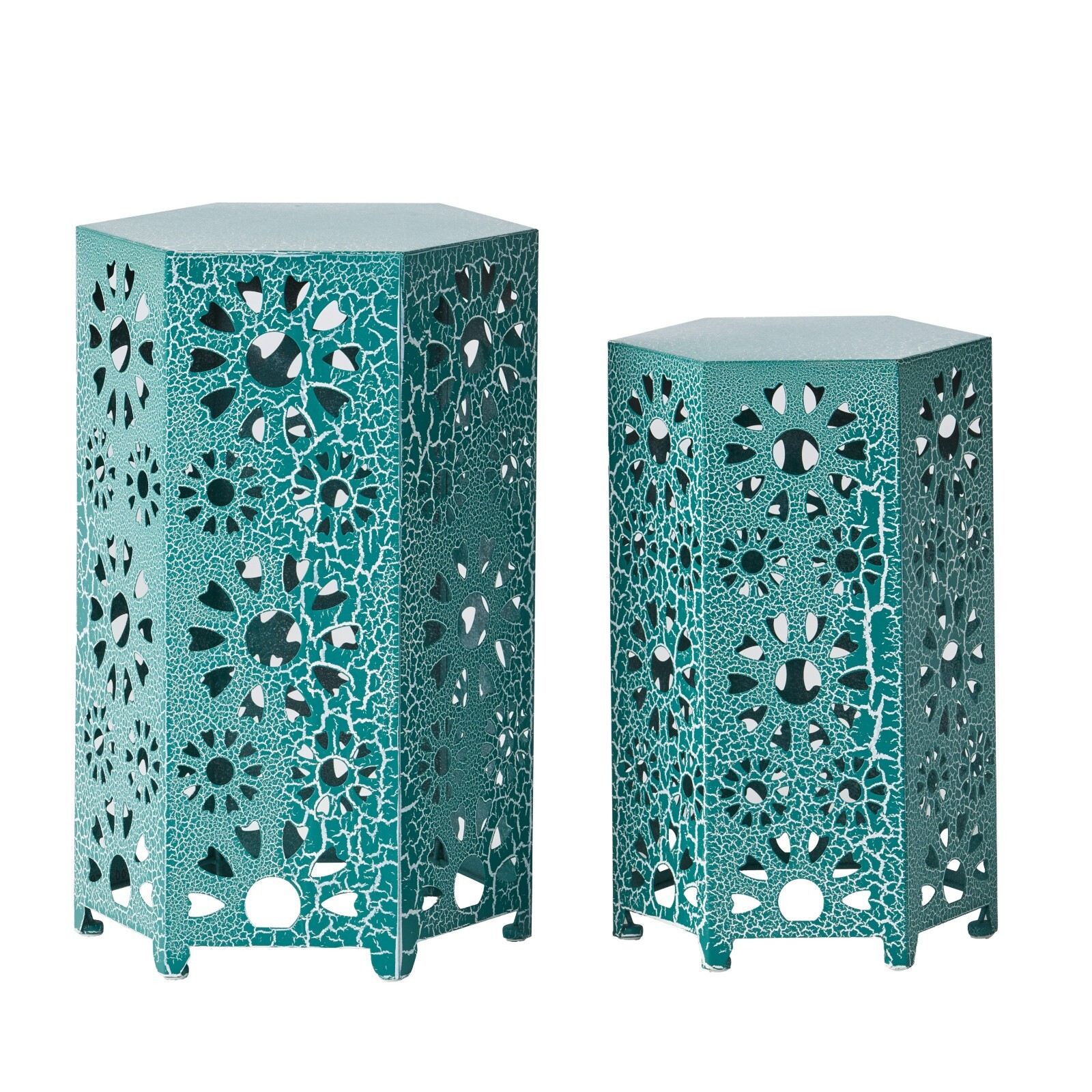 Elliot Outdoor 12 Inch and 14 Inch Sunburst Iron Side Table Set