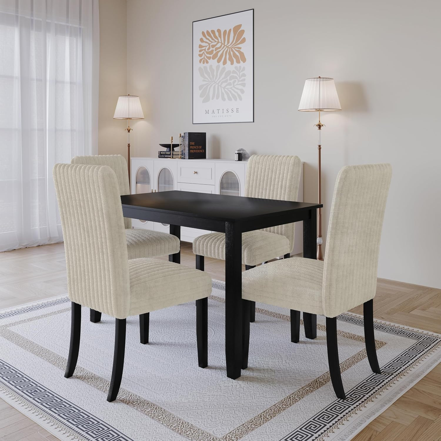 Guymon Modern Space-Saving 5-Piece Dining Set with Upholstered Channel-Tufted Ch