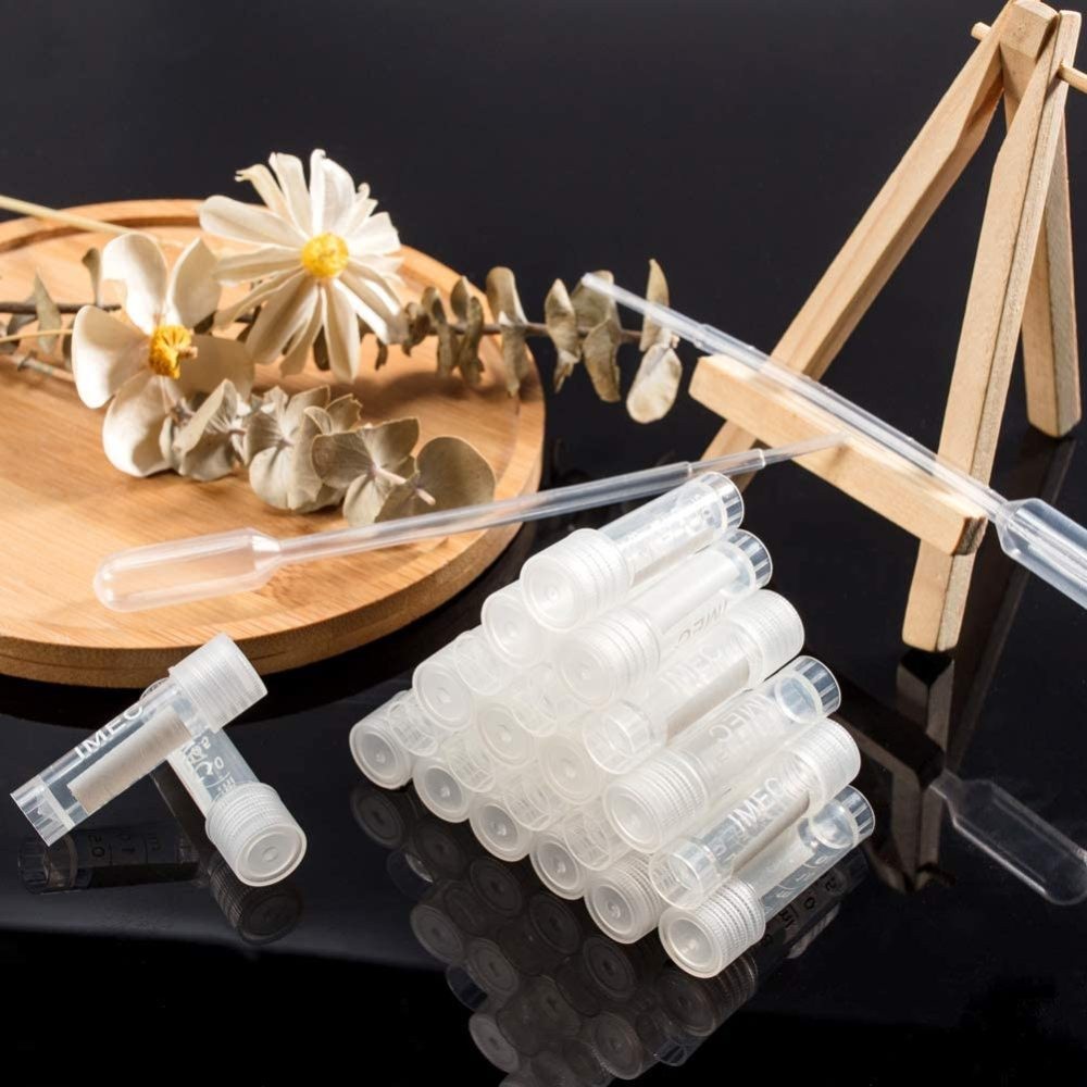 1set 50pack 1ml Plastic Graduated Tube Mini Clear Essential Oils Sample Bottles