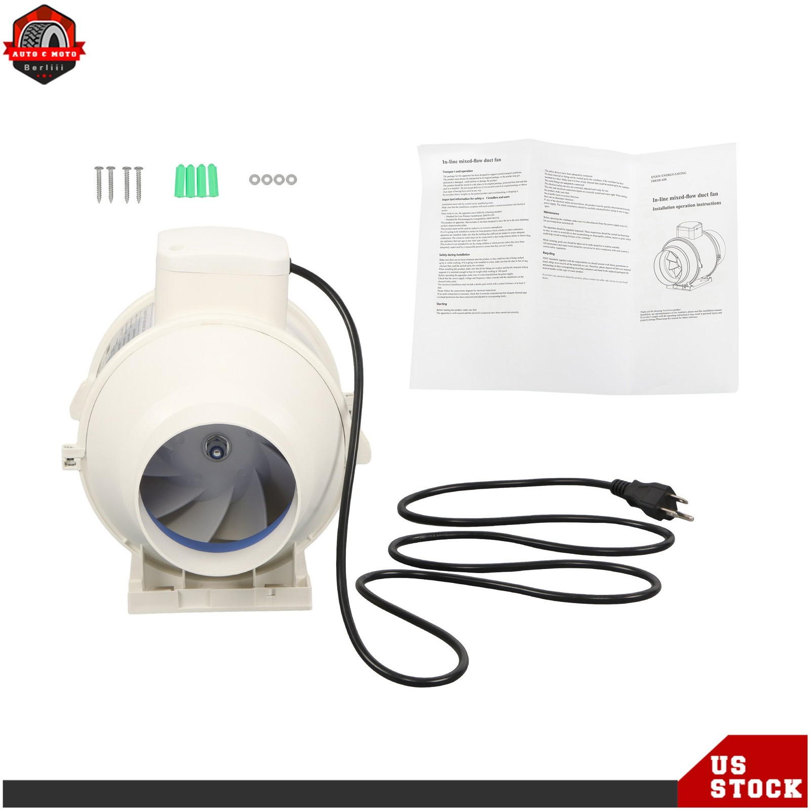 4 Inch 280 CFM Inline Duct Fan Ventilation Exhaust Fan for Duct Vent Bathroom