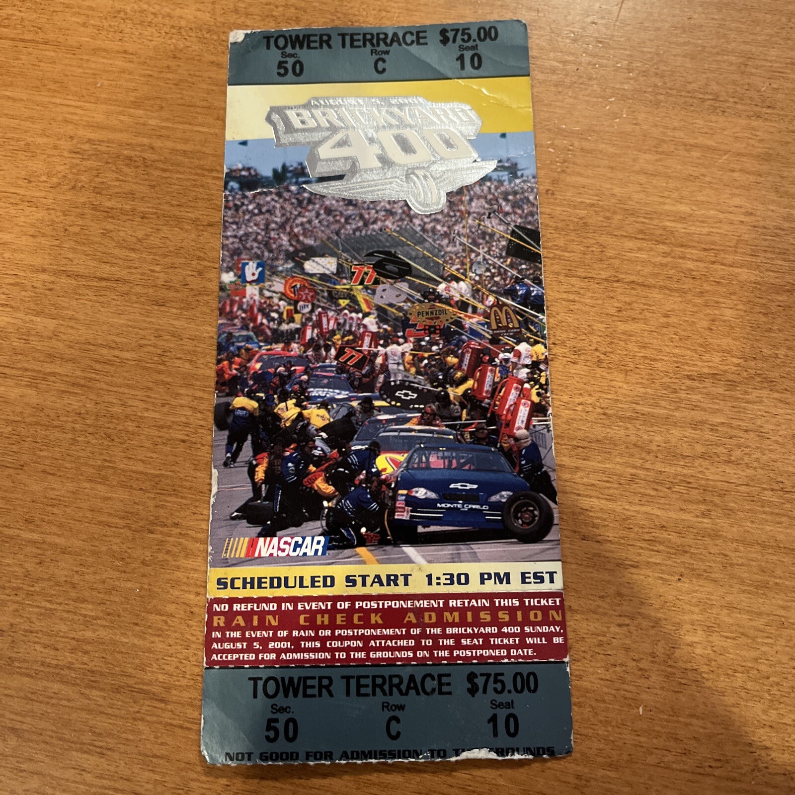 NASCAR 8/5 2001 BRICKYARD 400 TICKET STUB JEFF GORDON WIN