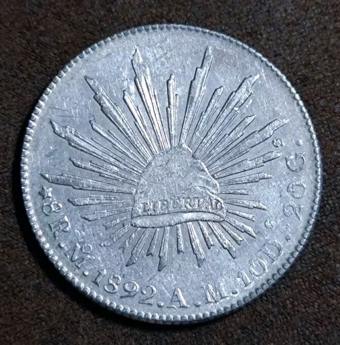 Mexico 1892 8 Reales Mo AM Silver Coin