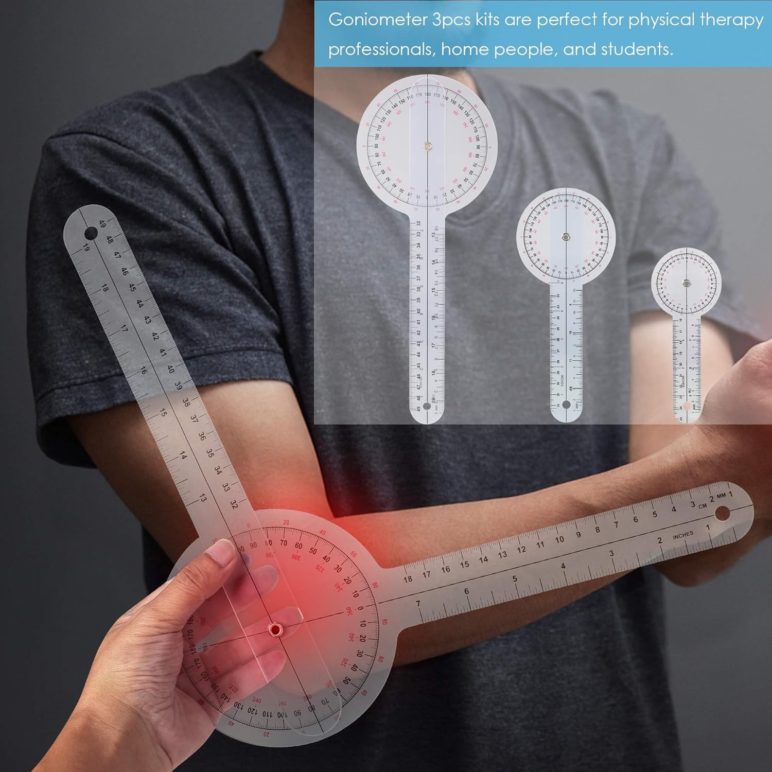 Durable 360° Goniometer Kit - Clear Markings & 3 Sizes for Therapy Excellence