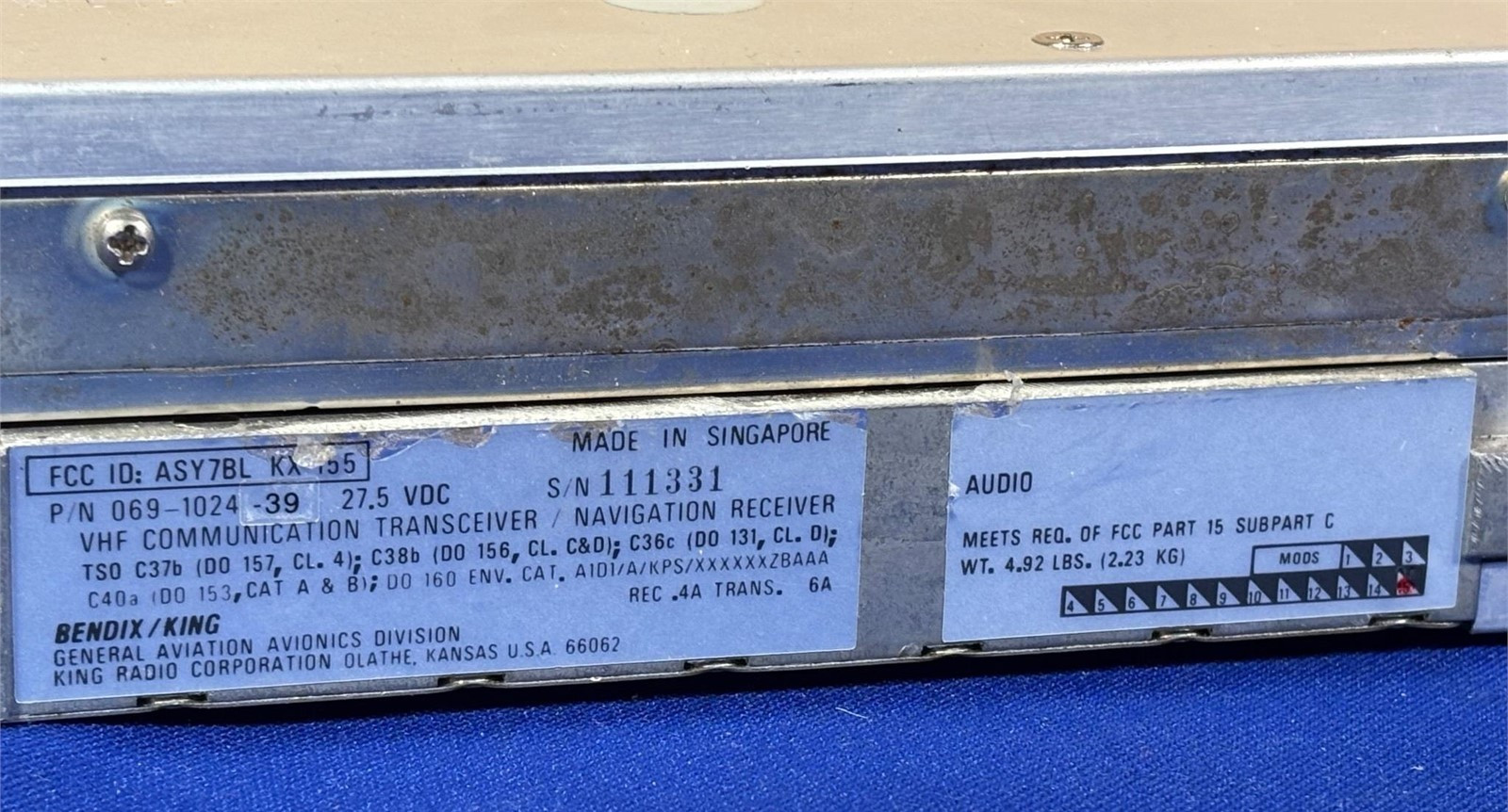 Bendix King KX 155 Nav/Com 28 Volt 069-1024-39