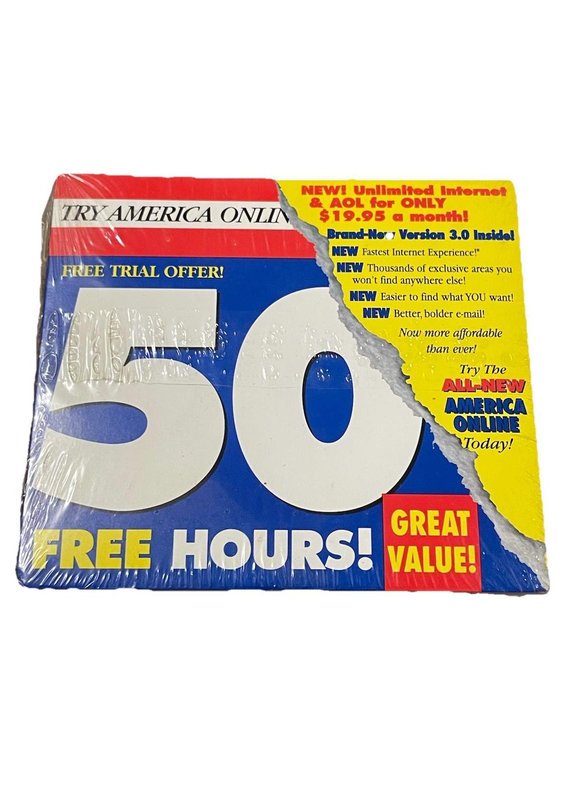 America Online AOL Mail 3.0 Vintage 1990s Software 50 Hours Brand New Sealed