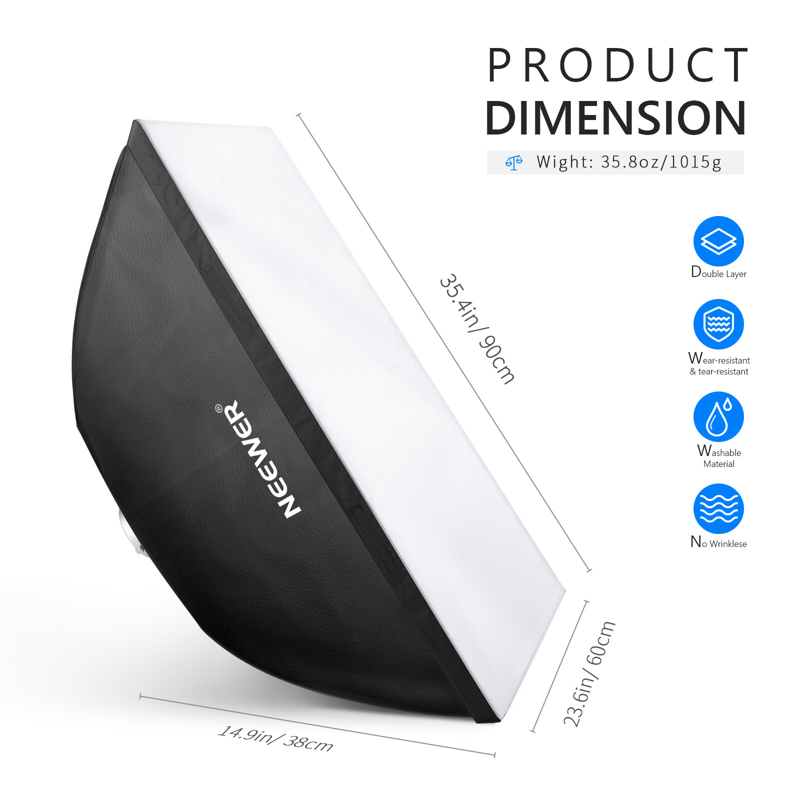 NEEWER 24''x35'' Rectangular Softbox Monolight Softbox&Bowens Mount,Diffuser