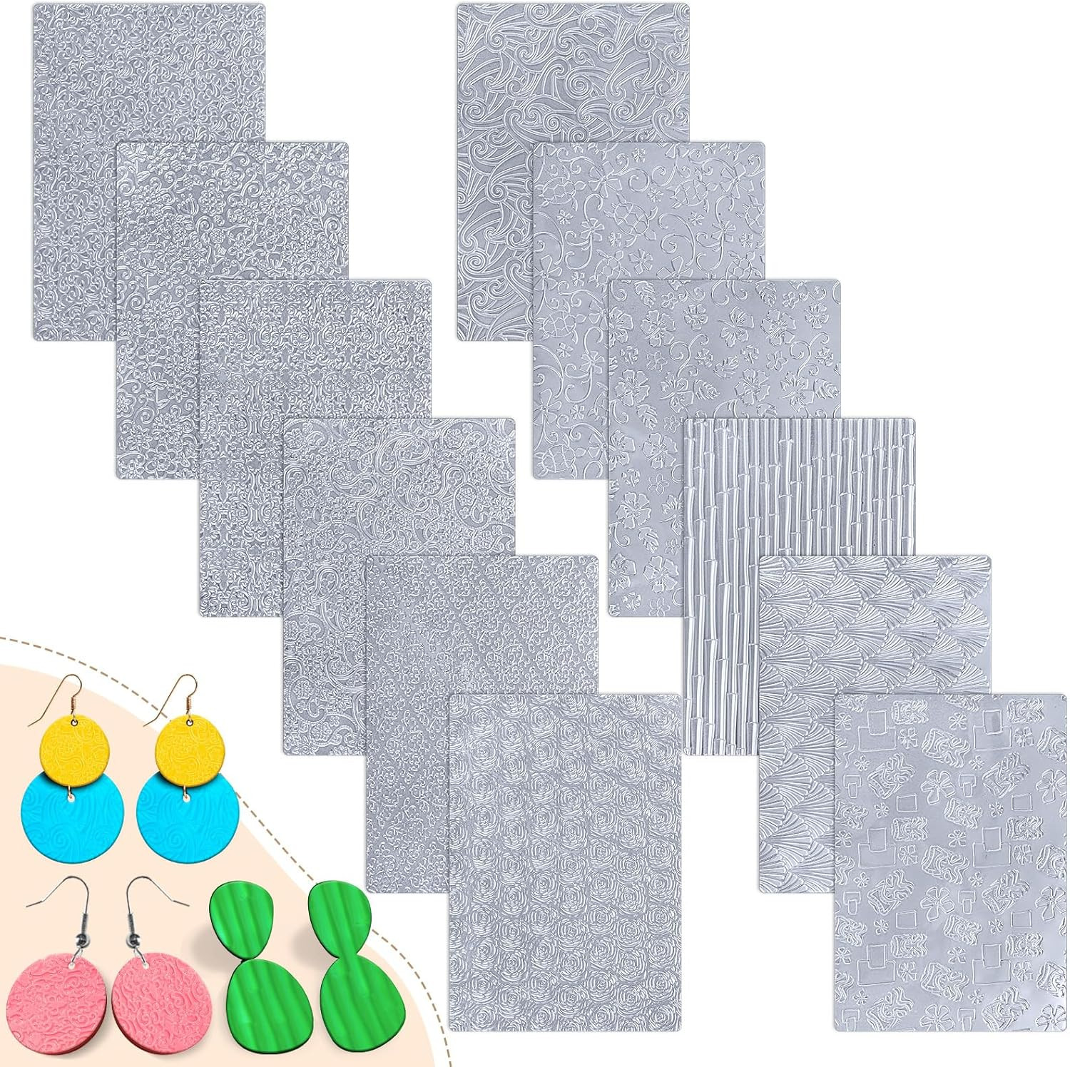 12 Pcs Polymer Clay Texture Sheets for Earrings Jewelry Making 10" X 7" Boho Cla